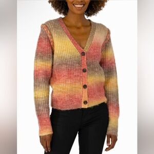 Kut from the Kloth Isla Braided Button Down Cardigan Oatmeal Coral Womens Sz S